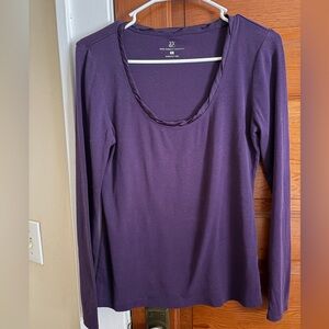 Women’s medium 100% cotton dark purple ny & co long sleeve top shirt scoop neck